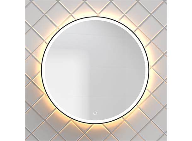 Lusso - Rundt speil med LED-belysning m/dimmer og sort ramme - Ø 100 cm