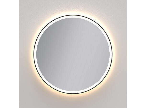 Lusso - Rundt speil med LED-belysning m/dimmer og sort ramme - Ø 60 cm 